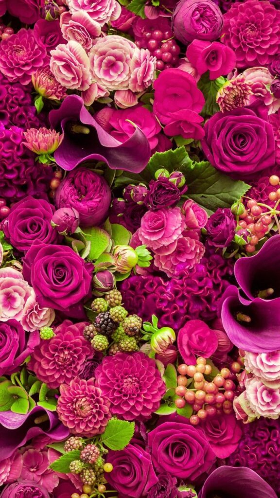 Flores roxas e rosas para decorar a tela d bloqueio do celular 