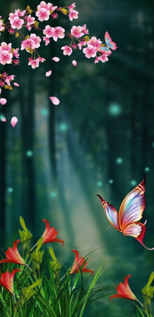 Lindo jardim com borboleta para wallpaper de celular feminino 